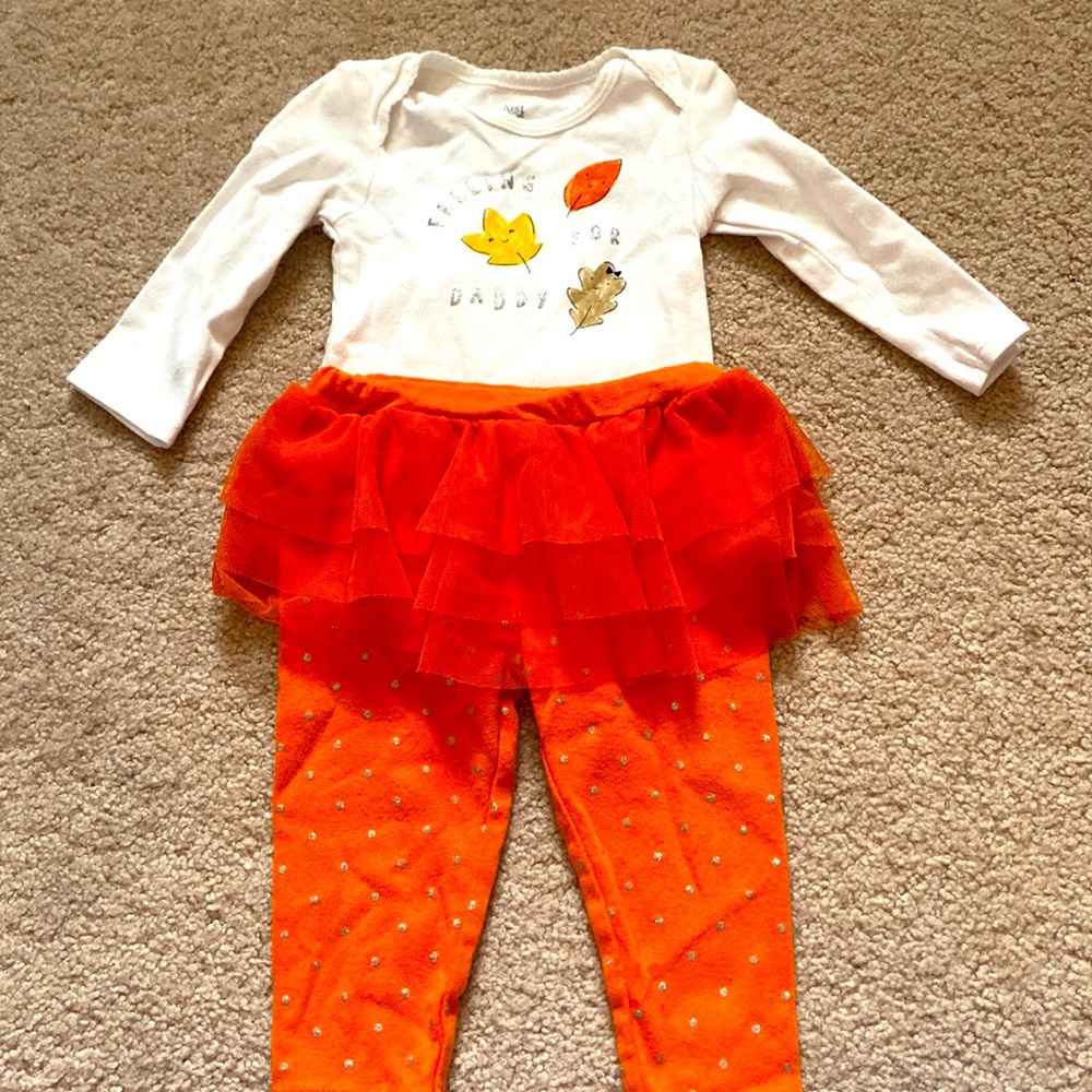 Falling for Daddy long sleeve onsie and orange tutu pants with silver polka dots